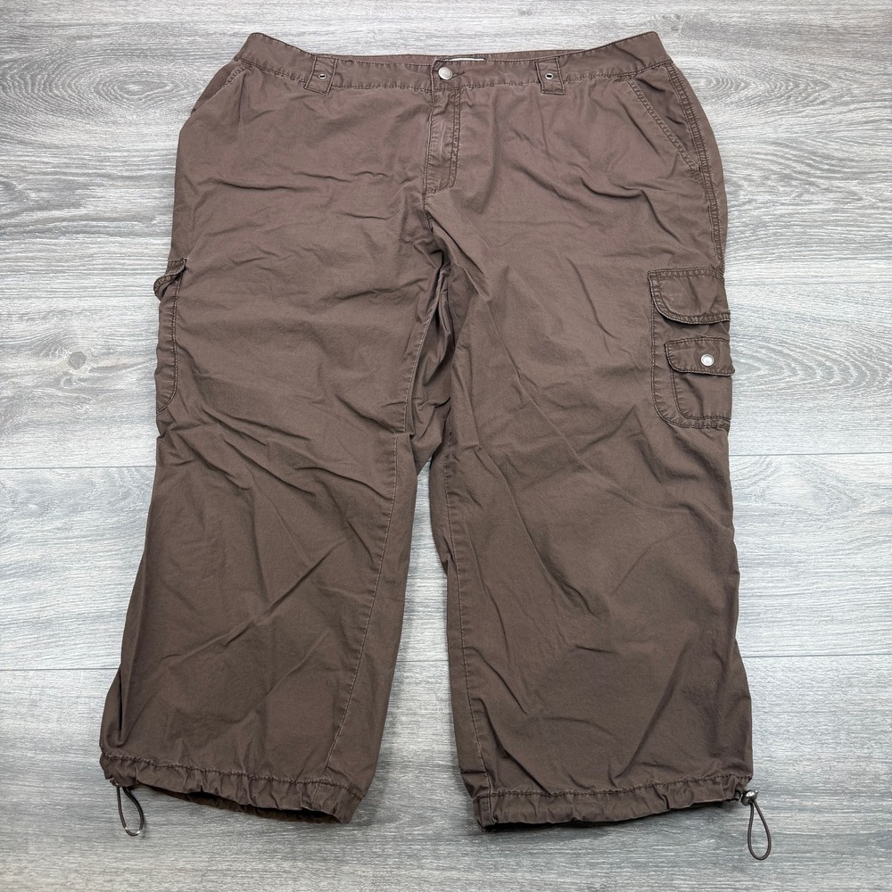 Caribbean Joe Capri Pants Womens 18W Brown Cargo Poplin Cropped Ankle Toggle